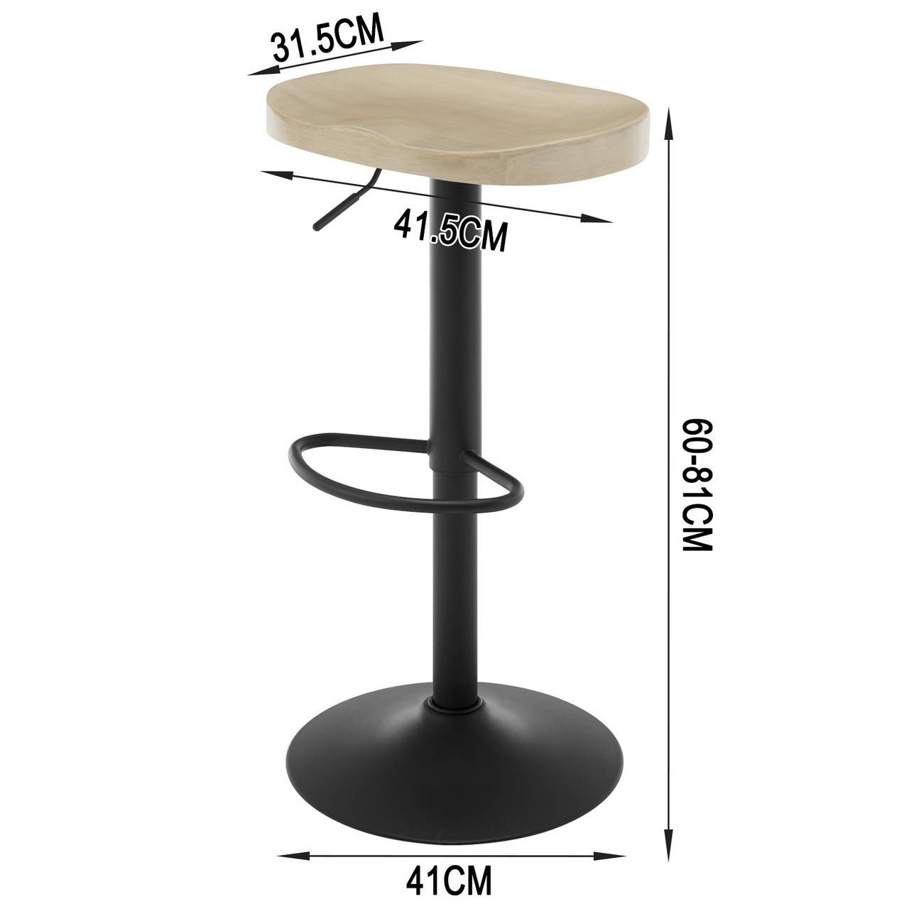 24goodz Ergonomic Bar Stool - Comfortable Saddle Seat - Height Adjustable - Solid Wood and Metal - Light Wood Finish