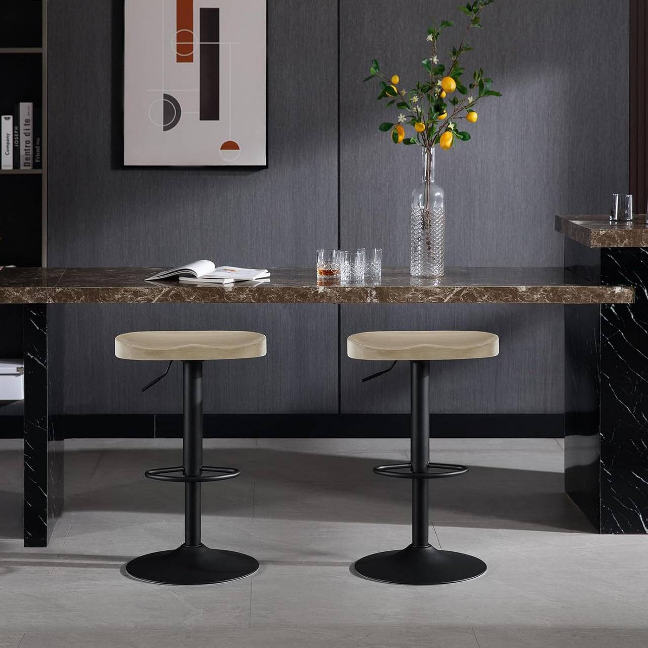 24goodz Ergonomic Bar Stool - Comfortable Saddle Seat - Height Adjustable - Solid Wood and Metal - Light Wood Finish