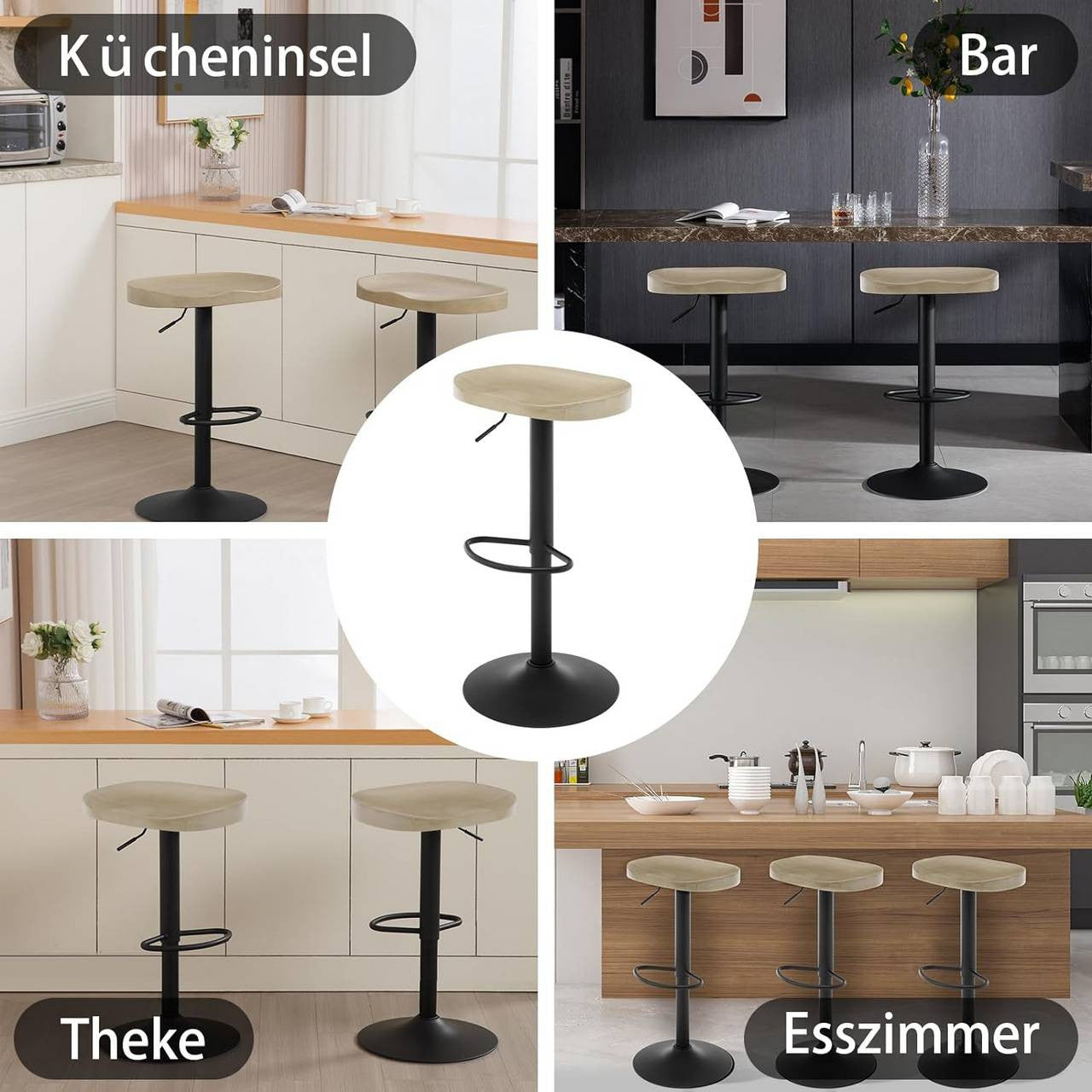 24goodz Ergonomic Bar Stool - Comfortable Saddle Seat - Height Adjustable - Solid Wood and Metal - Light Wood Finish