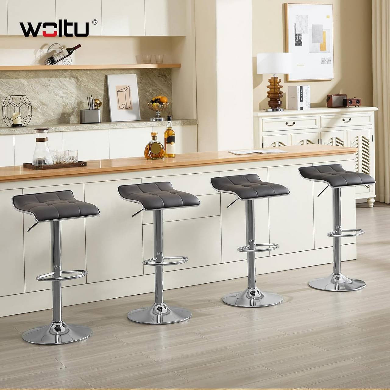 24goodz Bar Stool - Ergonomic Comfort - Durable and Stylish - Faux Leather - For Home and Office - Grey