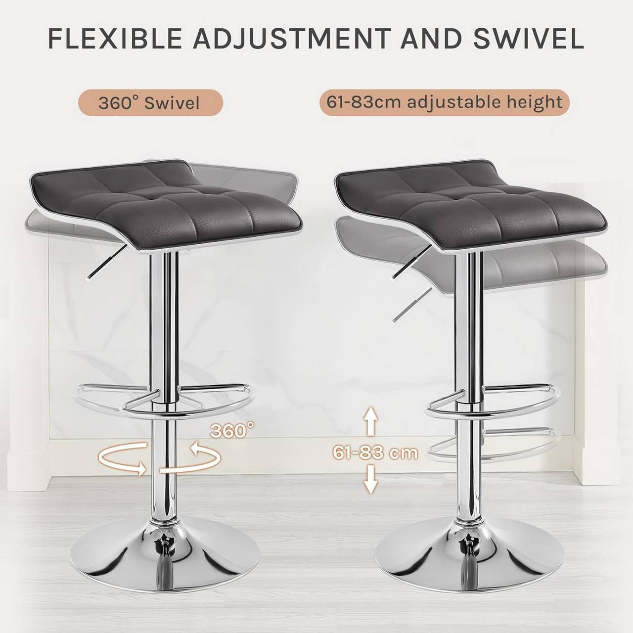 24goodz Bar Stool - Ergonomic Comfort - Durable and Stylish - Faux Leather - For Home and Office - Grey