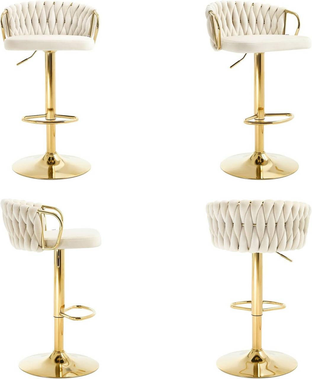 24goodz Velvet Bar Stool - Comfortable Seating - Ergonomic Design - Metal Frame - Cream
