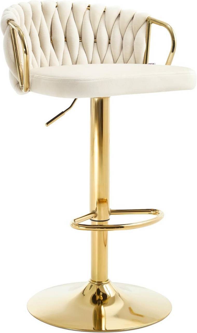 24goodz Velvet Bar Stool - Comfortable Seating - Ergonomic Design - Metal Frame - Cream