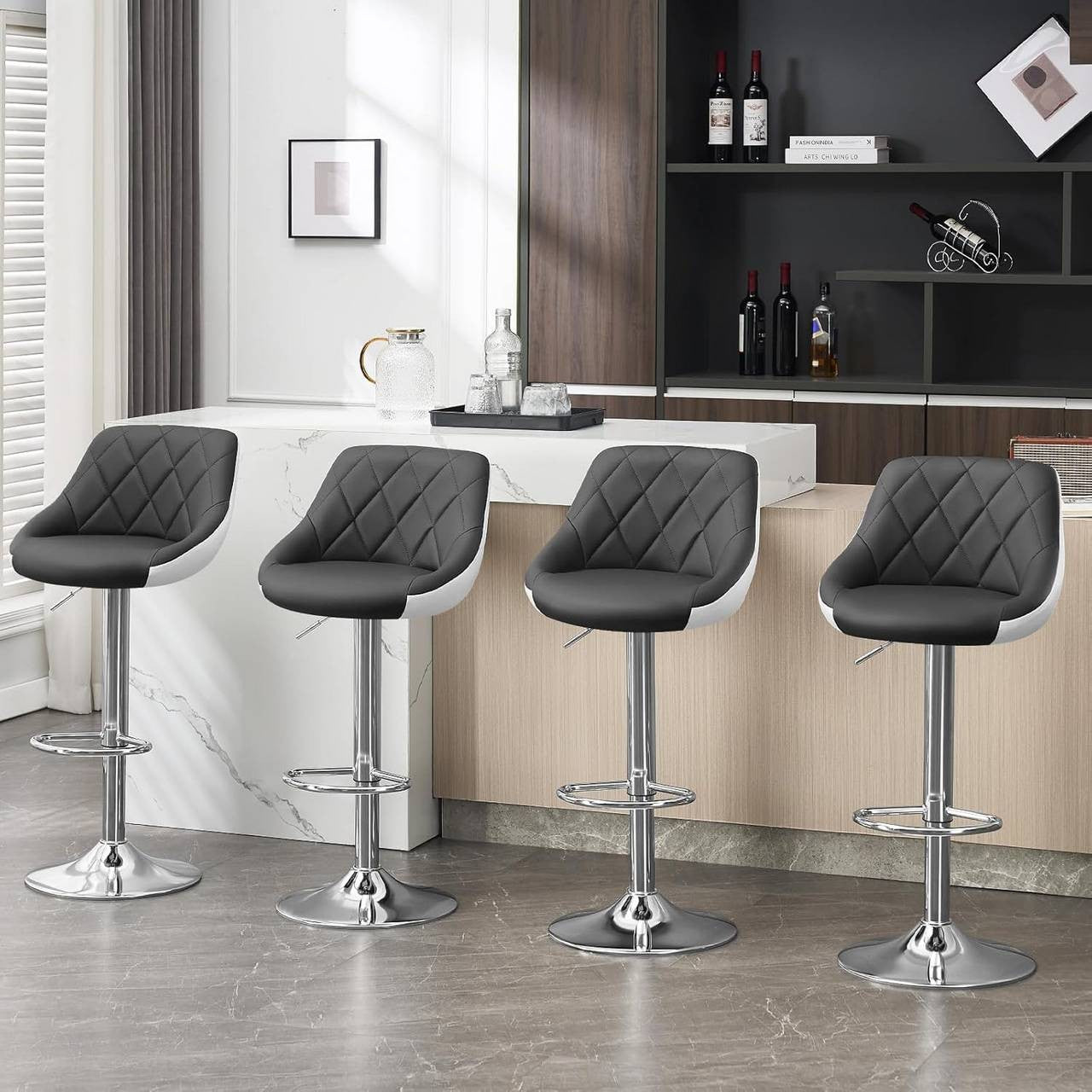 24goodz Adjustable Bar Stool - Comfortable Ergonomic Design - Durable Chrome Frame - For Home & Bistro Use - Grey/White - grw