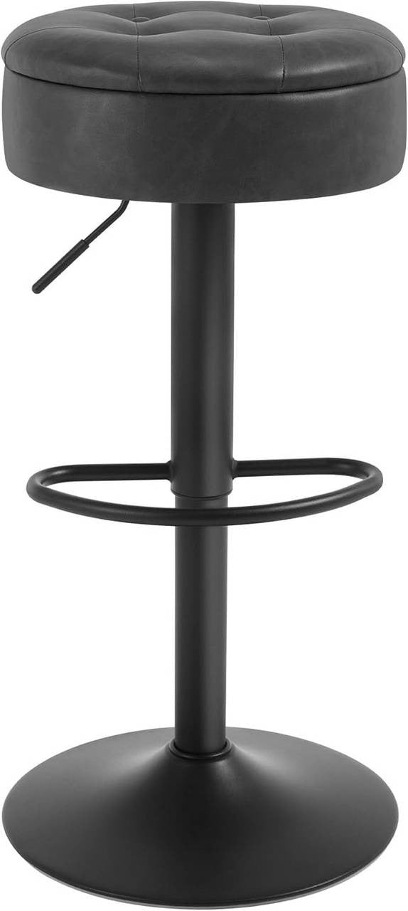 24goodz Adjustable Bar Stool with Storage - Comfortable & Ergonomic - Stable & Durable - Vintage Faux Leather - Grey - 39 x 60.5-79.5 x 39 cm