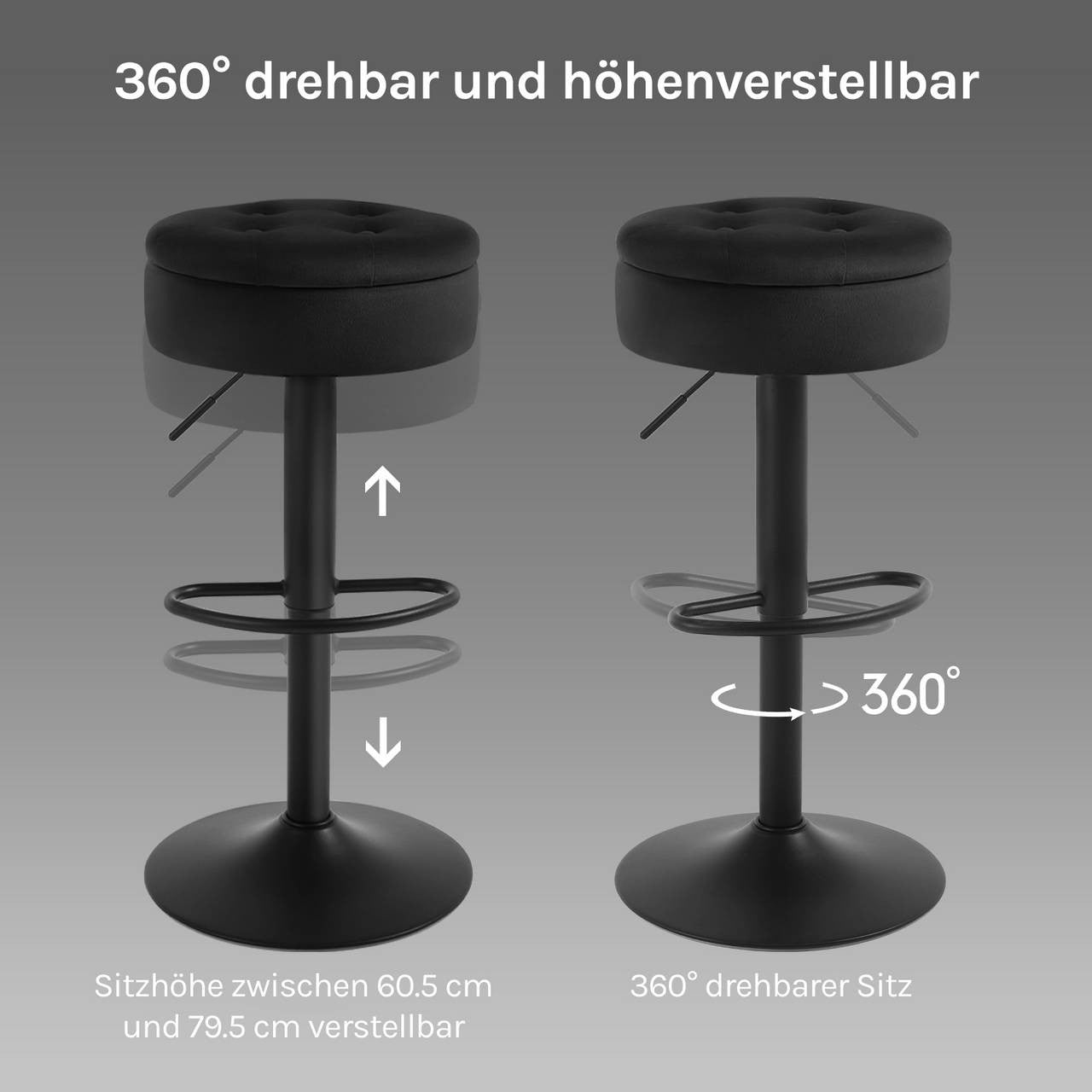 24goodz Velvet Bar Stool - Comfortable & Ergonomic - Multifunctional - Metal - For Home & Kitchen - Black