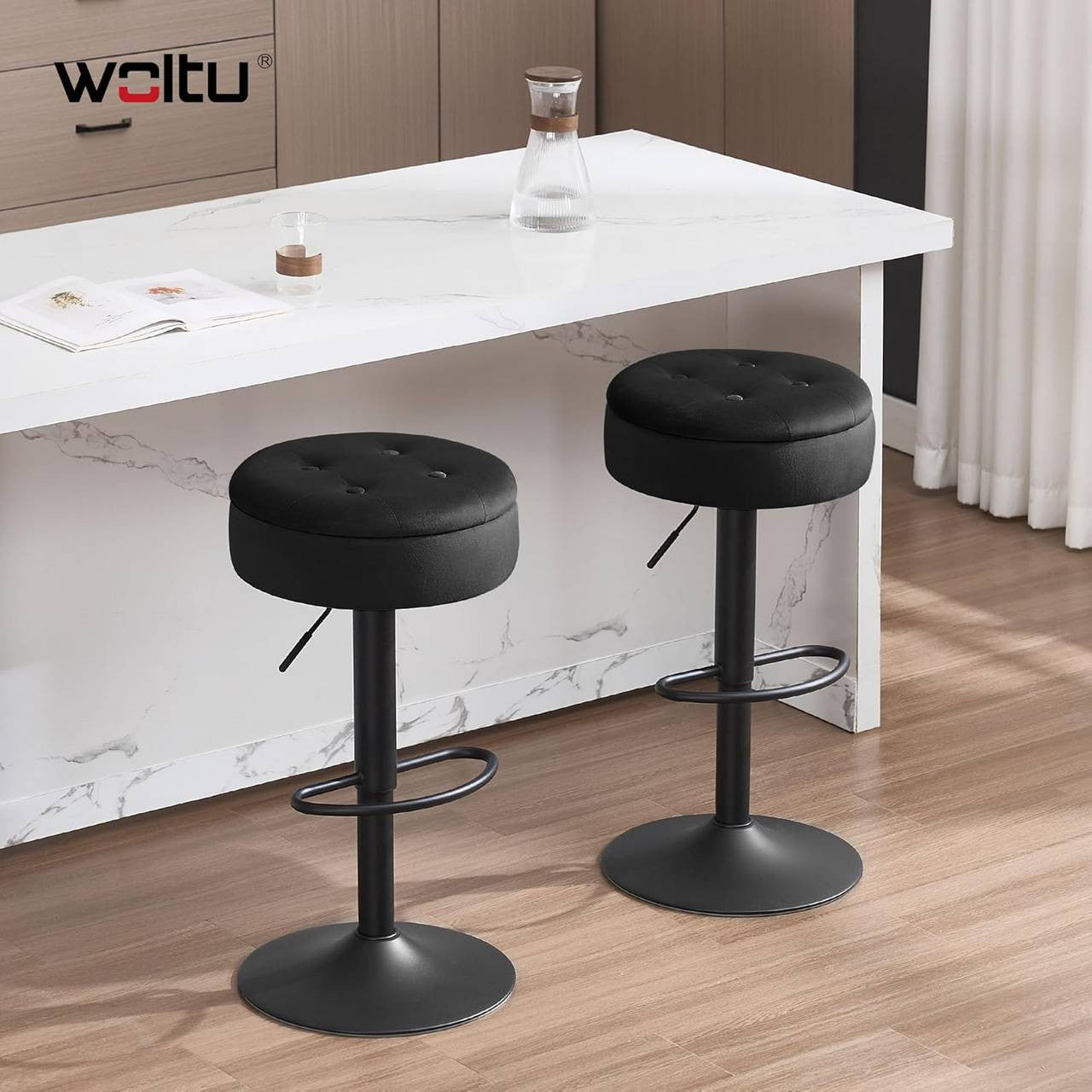 24goodz Velvet Bar Stool - Comfortable & Ergonomic - Multifunctional - Metal - For Home & Kitchen - Black