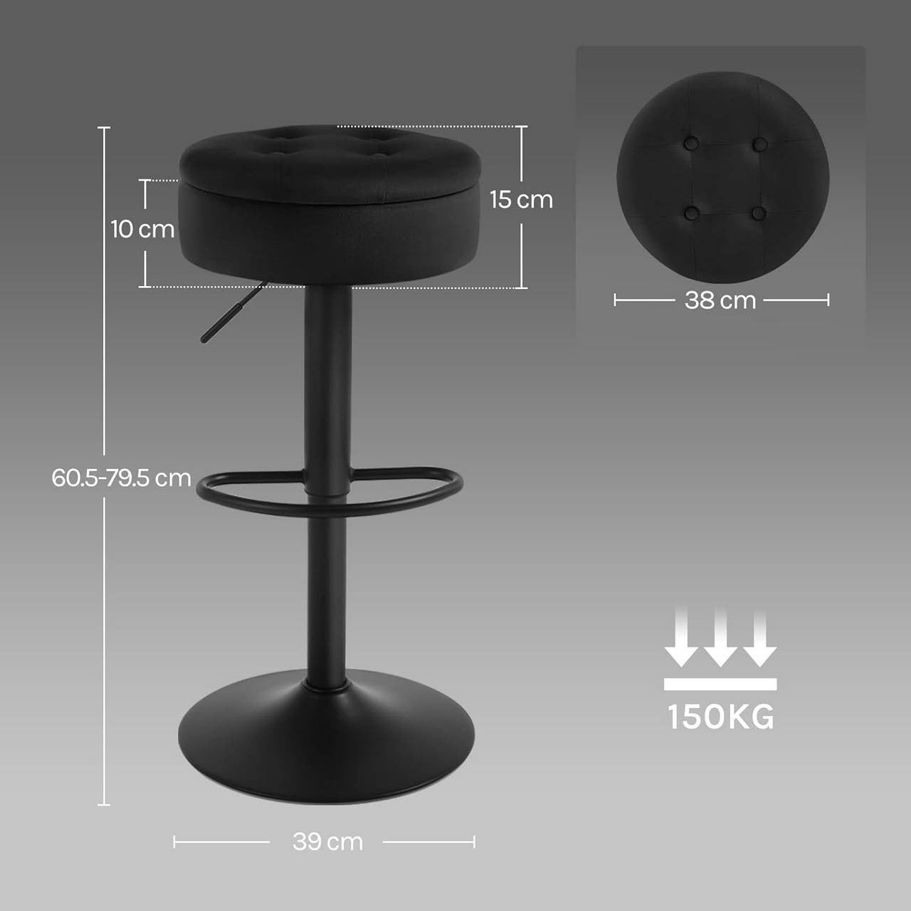24goodz Velvet Bar Stool - Comfortable & Ergonomic - Multifunctional - Metal - For Home & Kitchen - Black