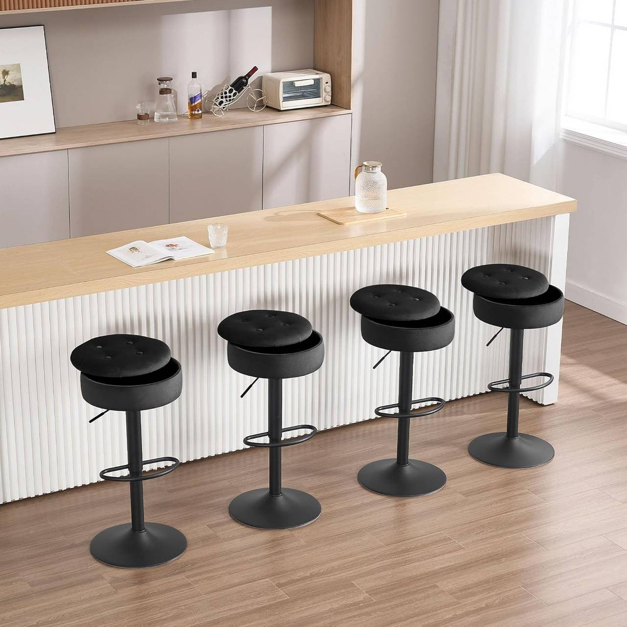 24goodz Velvet Bar Stool - Comfortable & Ergonomic - Multifunctional - Metal - For Home & Kitchen - Black