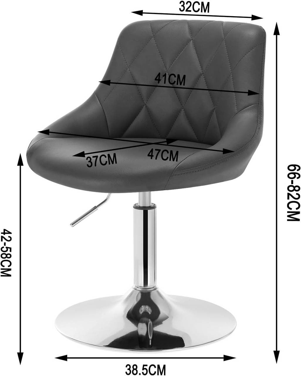 24goodz Adjustable Bar Stool with Backrest - Comfortable and Ergonomic - Sturdy and Durable - Faux Leather and Chrome Frame - Grey