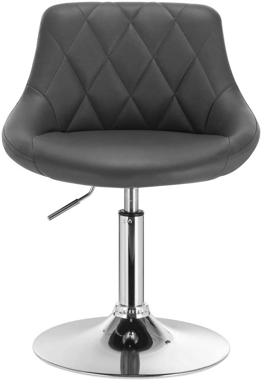 24goodz Adjustable Bar Stool with Backrest - Comfortable and Ergonomic - Sturdy and Durable - Faux Leather and Chrome Frame - Grey