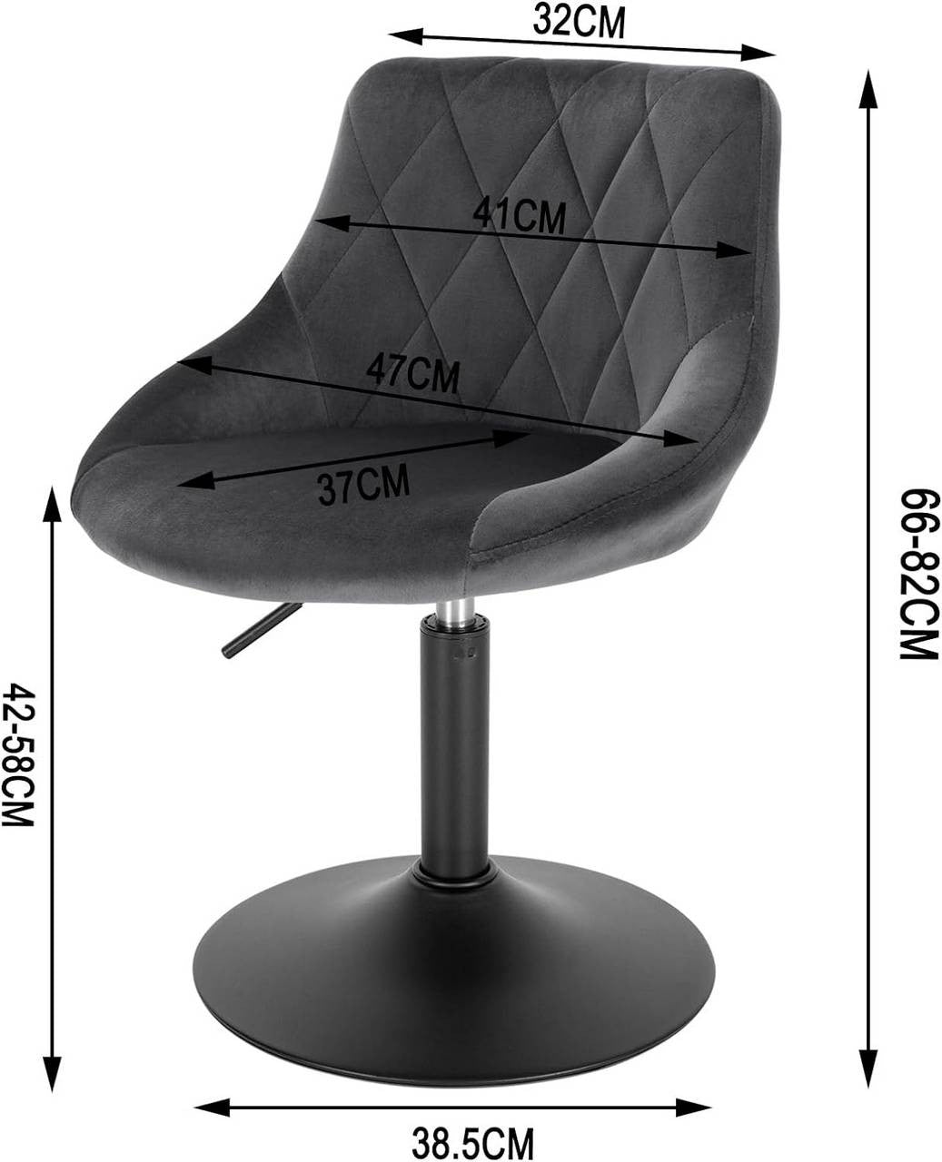 24goodz Velvet Bar Stool with Backrest - Comfortable and Ergonomic Design - Durable Metal Frame - For Home and Kitchen - Dark Grey - dgr