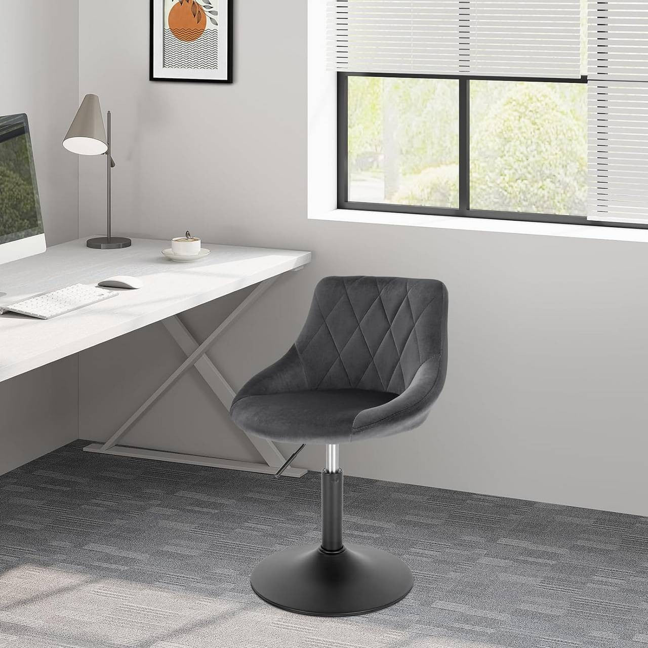 24goodz Velvet Bar Stool with Backrest - Comfortable and Ergonomic Design - Durable Metal Frame - For Home and Kitchen - Dark Grey - dgr