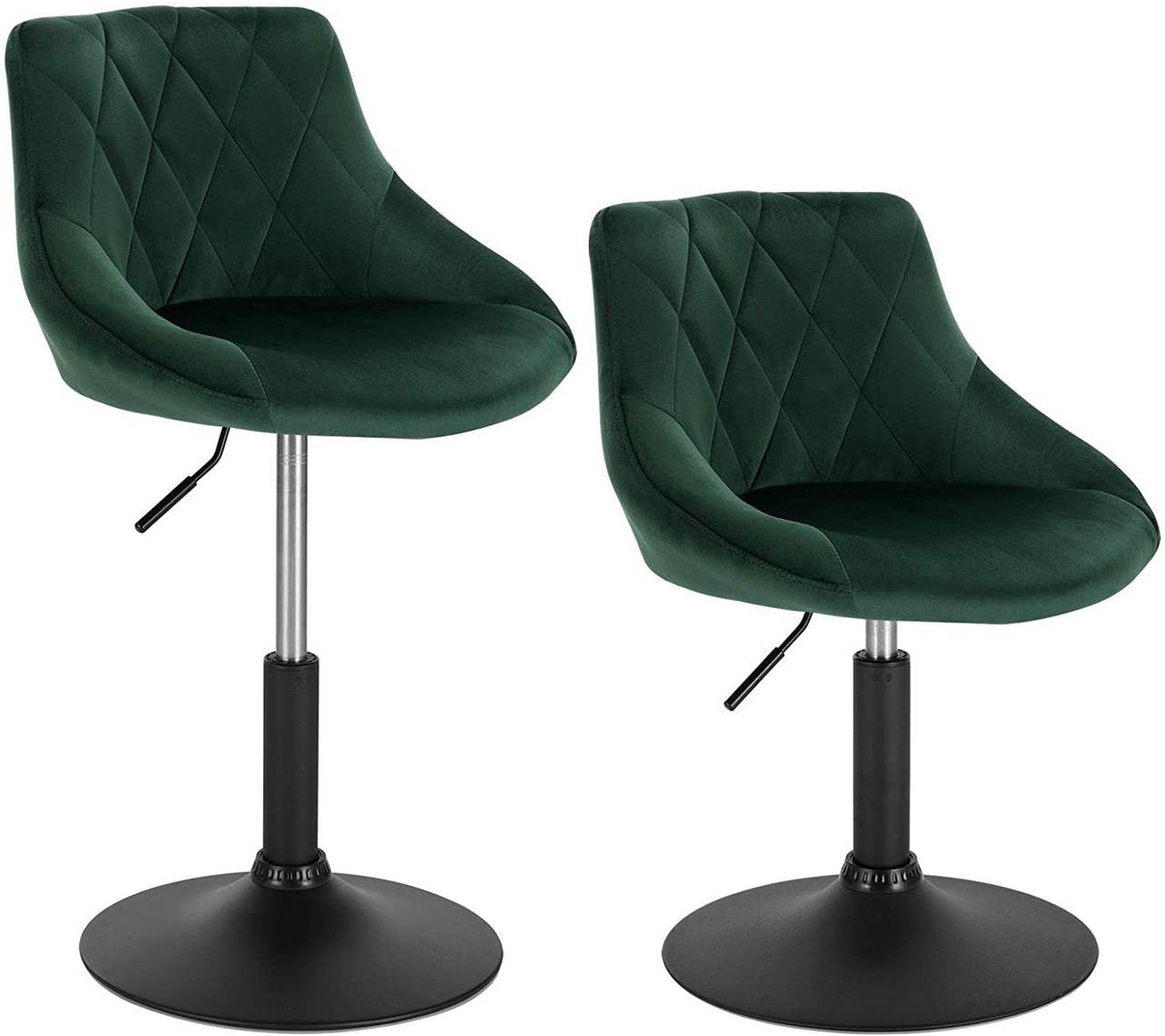 24goodz Bar Stool Set - Comfortable and Ergonomic Design - Adjustable Height - Velvet and Metal - Dark Green - dgn