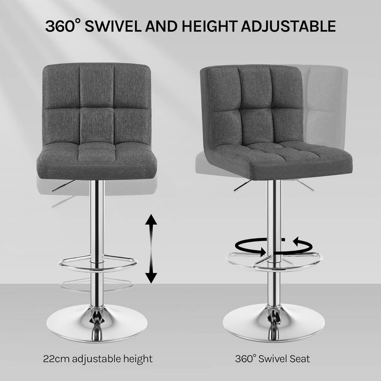 24goodz Bar Stool - Durable and Stylish Design - Adjustable Height - Linen - For Home and Bars - Dark Grey - dgr
