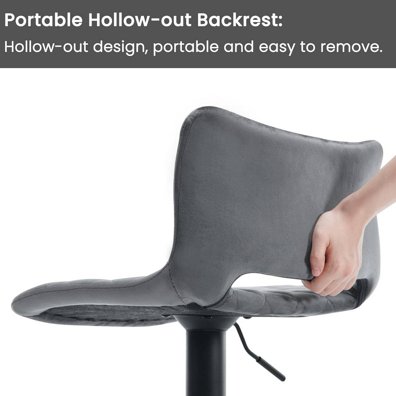 24goodz Adjustable Bar Stool - Ergonomic Design - Durable Metal Frame - Velvet - For Home Bars and Kitchens - Dark Grey