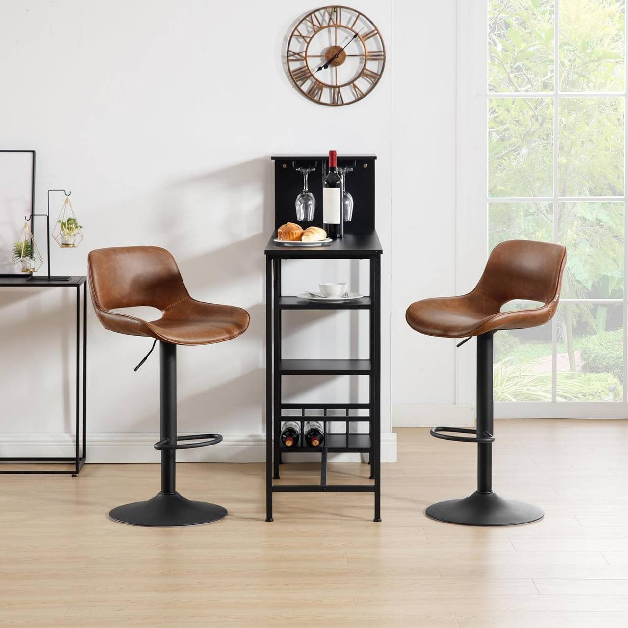 24goodz Adjustable Bar Stool - Ergonomic Design - Durable Metal Construction - Vintage Faux Leather - Brown/Anthracite - 49 x (84-105,5) x 49 cm