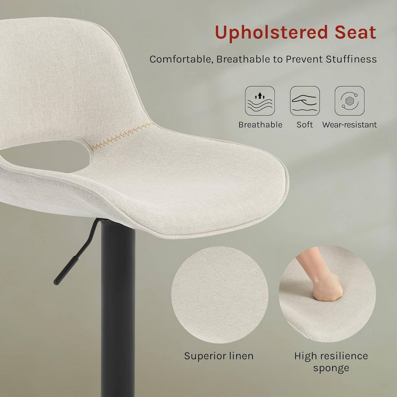 24goodz Adjustable Bar Stool - Ergonomic Design - Sturdy & Stable - Linen - For Home & Kitchen - Beige/Blue/Grey