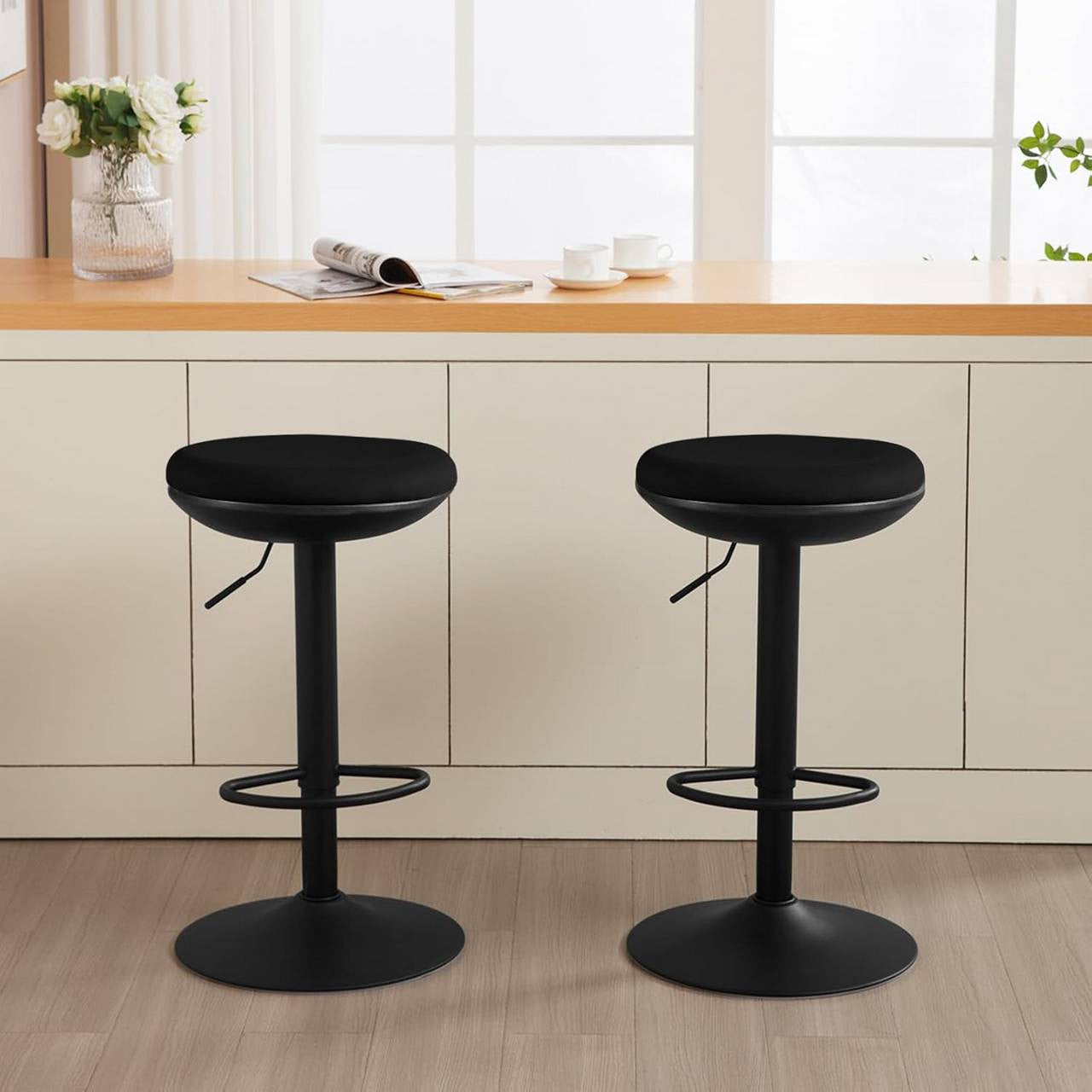 24goodz Adjustable Swivel Bar Stool - Comfortable & Breathable - Metal Frame - For Home & Dining - Black