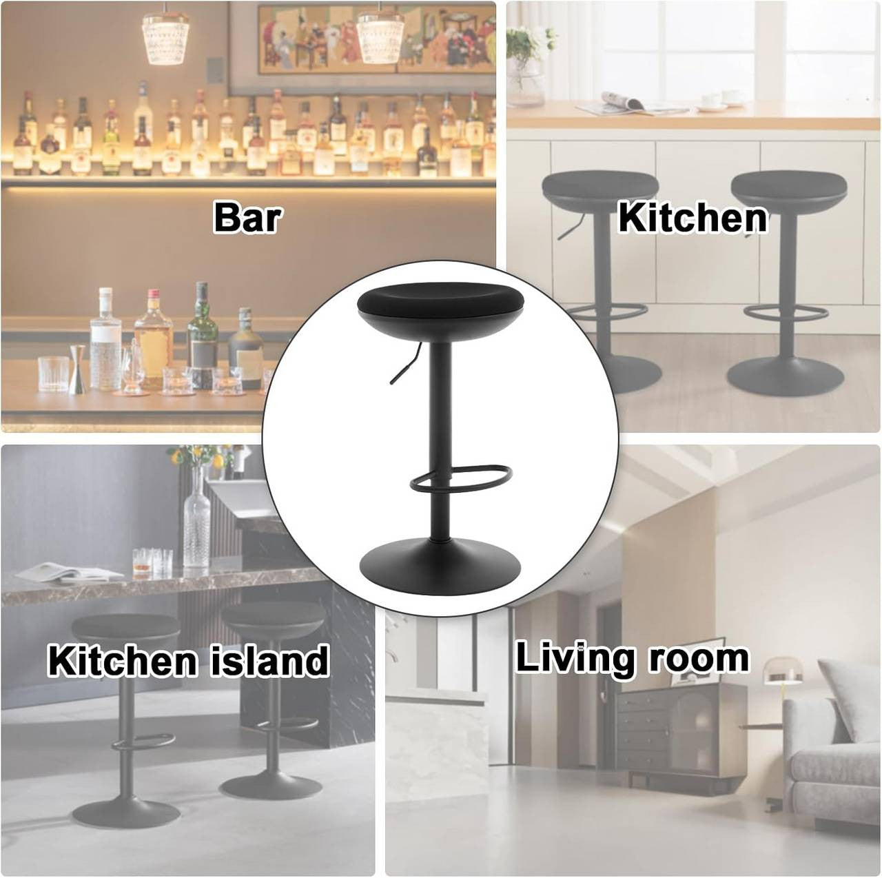 24goodz Adjustable Swivel Bar Stool - Comfortable & Breathable - Metal Frame - For Home & Dining - Black
