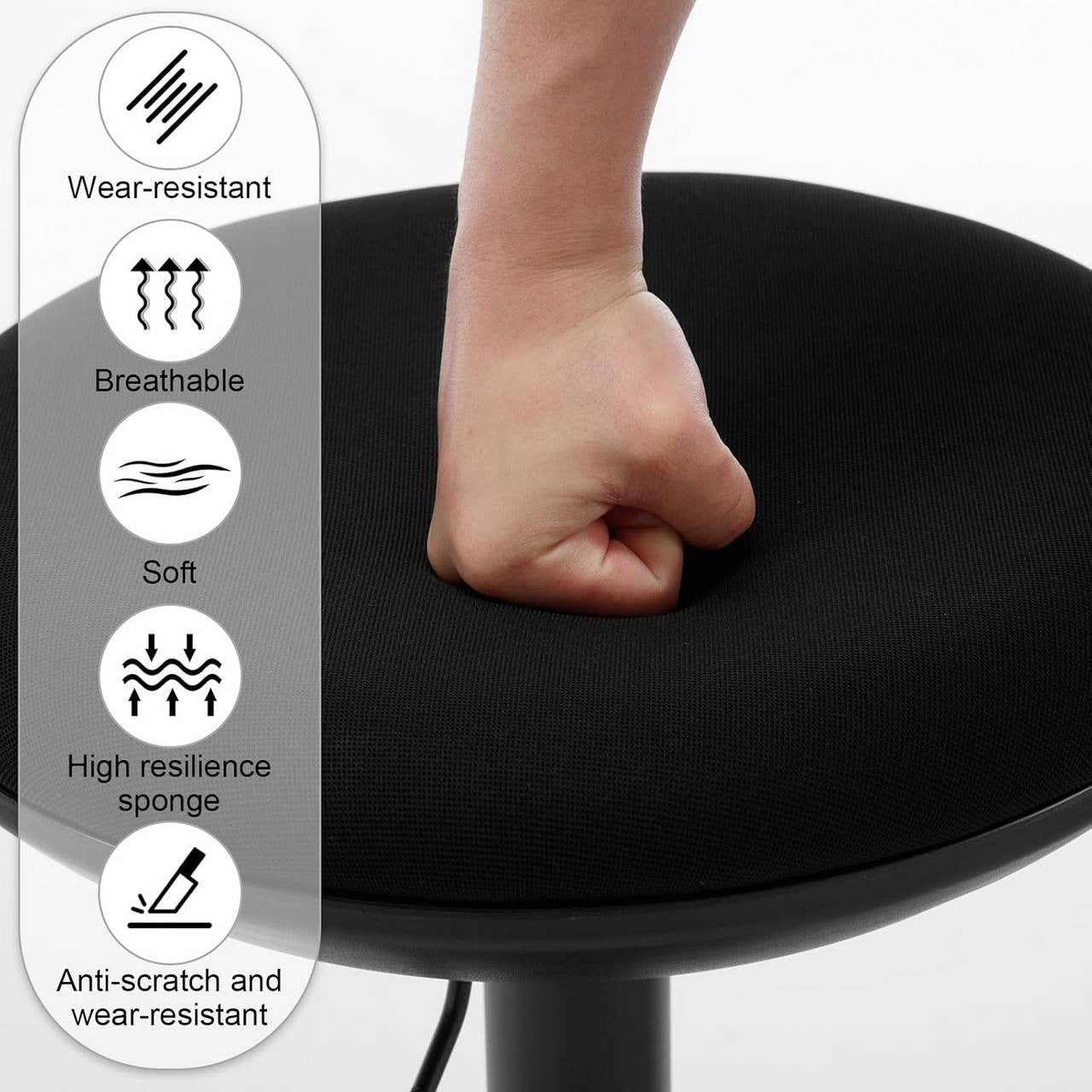 24goodz Adjustable Bar Stool - Comfortable and Breathable - Durable Metal Frame - Black - For Home and Commercial Use