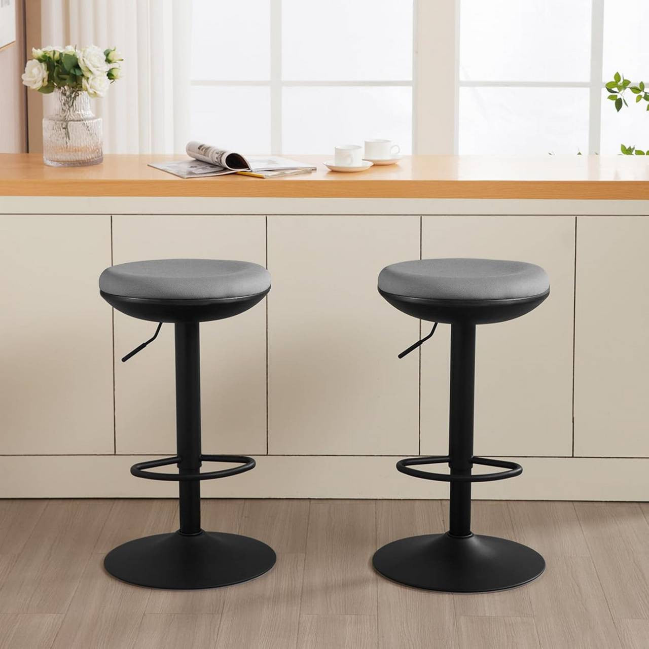 24goodz Adjustable Bar Stool - Comfortable and Breathable - Durable Metal Frame - Mesh Fabric - Grey