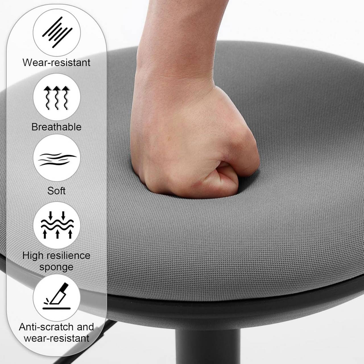 24goodz Adjustable Bar Stool - Comfortable and Breathable - Durable Metal Frame - Mesh Fabric - Grey