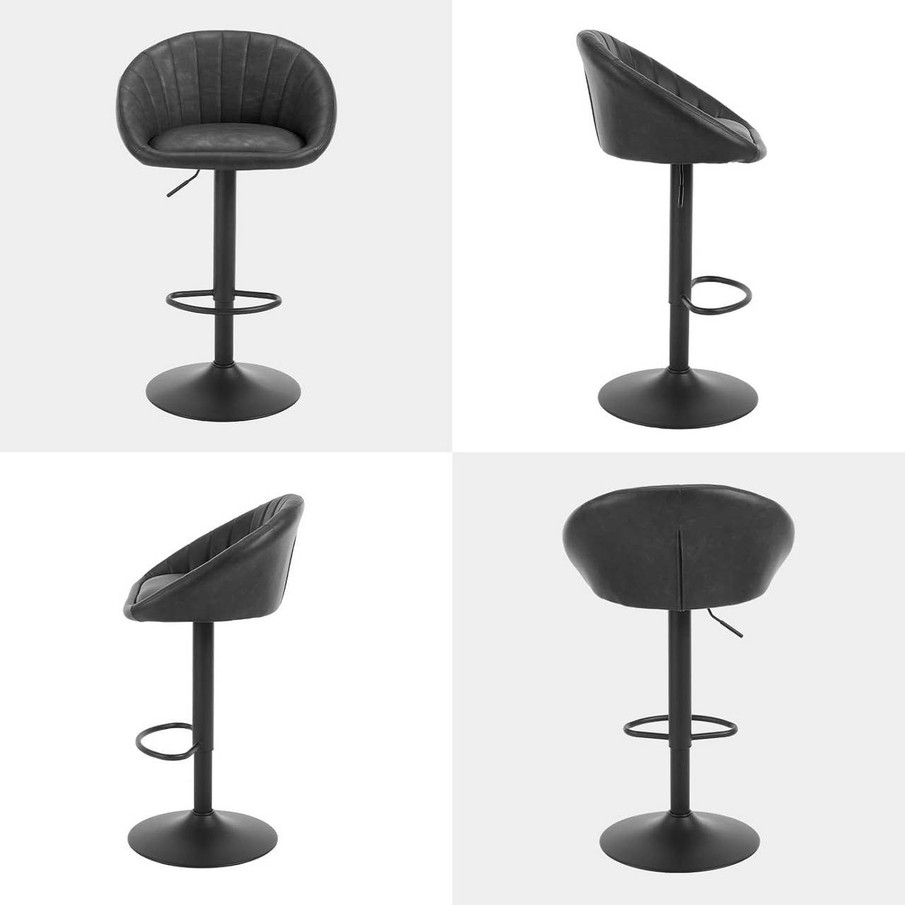 24goodz Adjustable Bar Stool - Ergonomic Design - 360° Swivel - Vintage Imitation Leather - For Home & Office - Anthracite