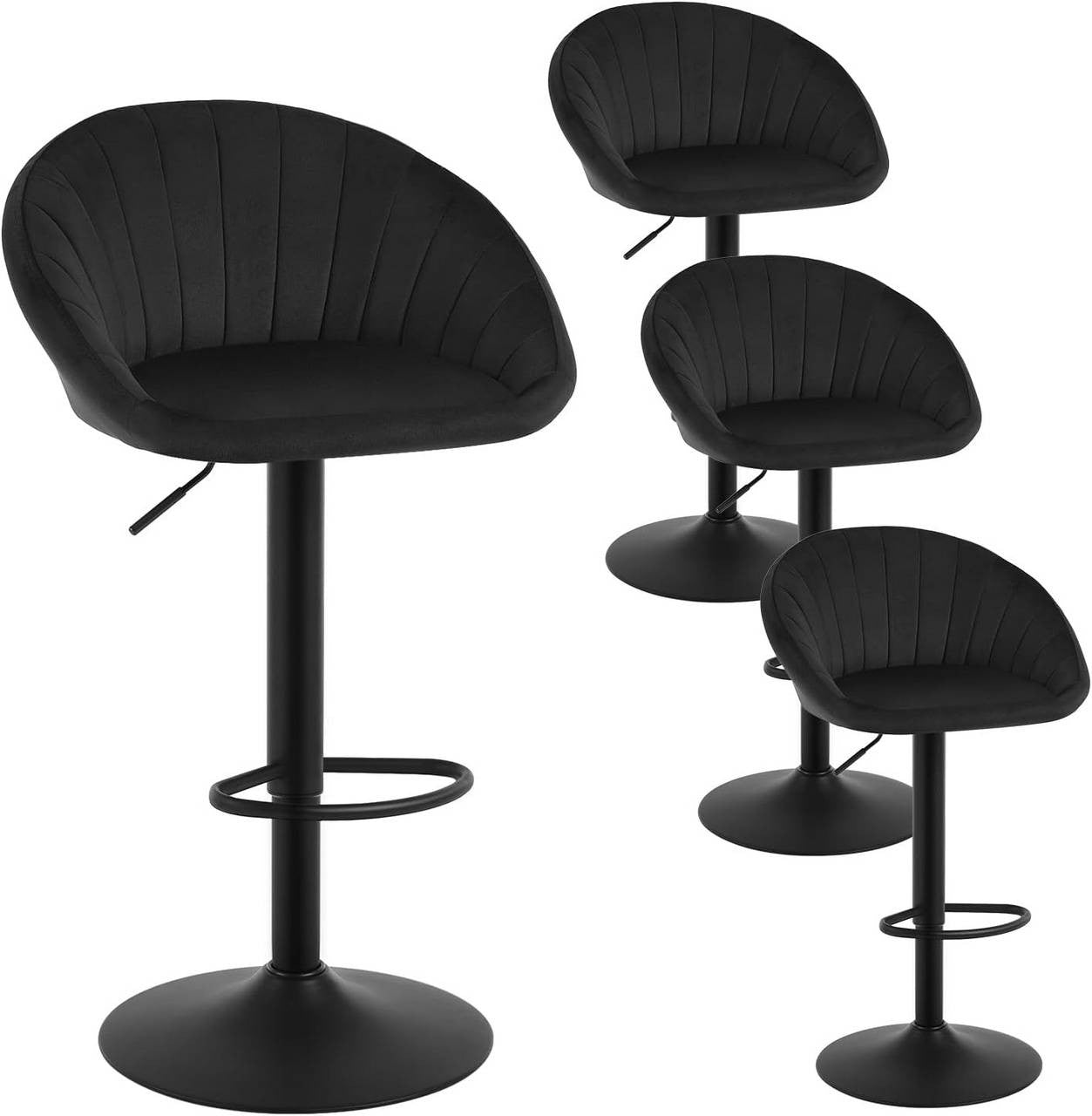 24goodz Adjustable Velvet Bar Stool - Ergonomic Design - 360° Swivel - Metal - For Home & Office - Black