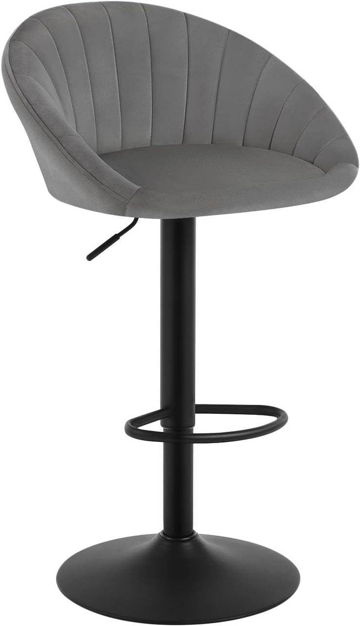 24goodz Adjustable Velvet Bar Stool - Ergonomic Design - 360° Swivel - Metal - For Home & Office - Dark Grey