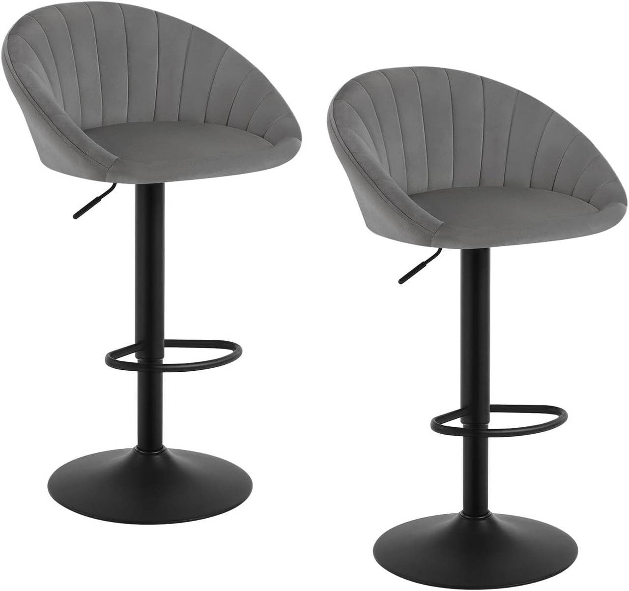 24goodz Adjustable Swivel Bar Stool - Ergonomic Design - Sturdy Metal Frame - Velvet - For Home & Office - Dark Grey
