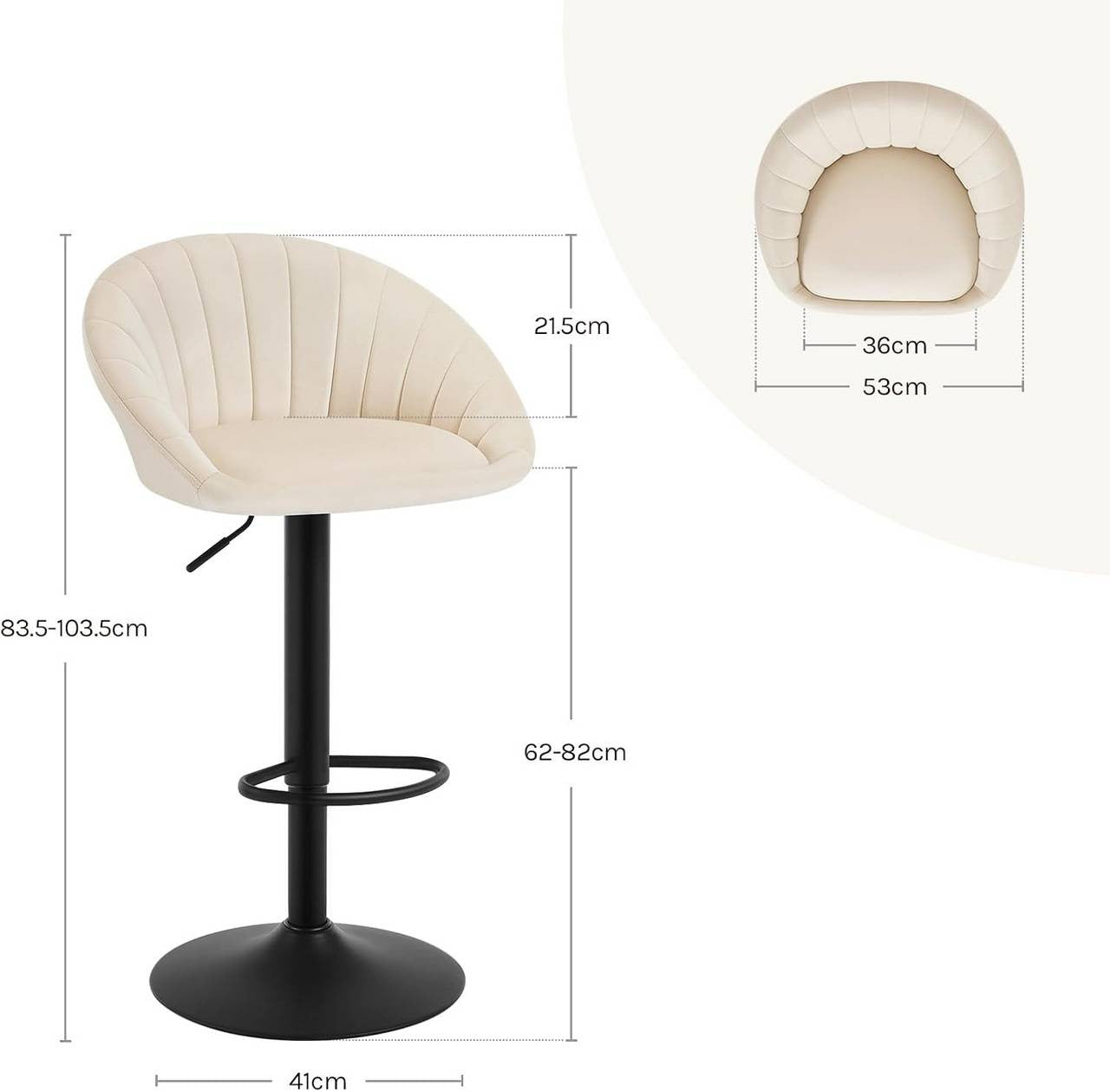 24goodz Adjustable Swivel Bar Stool - Ergonomic Design - Durable Metal Frame - Velvet - For Home & Office - Beige