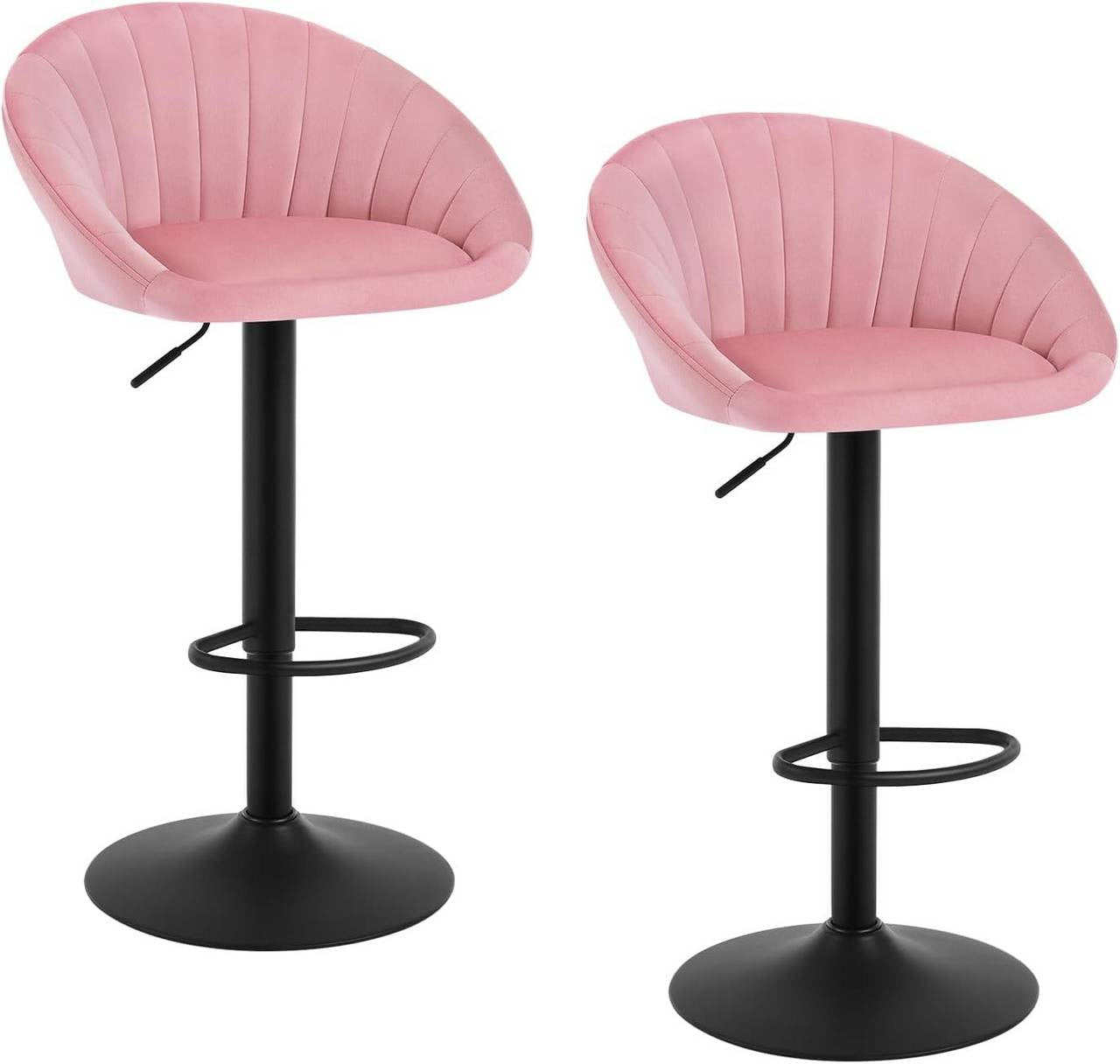 24goodz Adjustable Swivel Bar Stool - Ergonomic Design - Sturdy Metal Frame - Velvet - For Home and Office - Pink