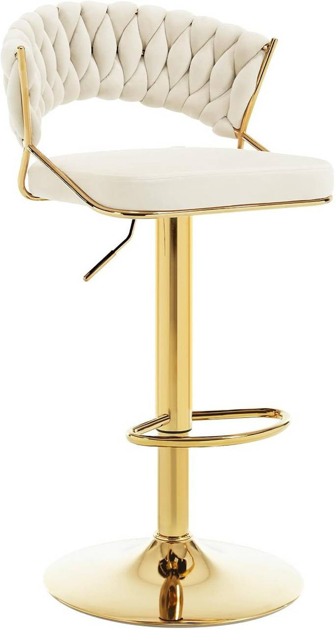 24goodz Adjustable Bar Stool - Comfortable Velvet Upholstery - Stylish and Stable - Metal - For Home and Kitchen - Cream