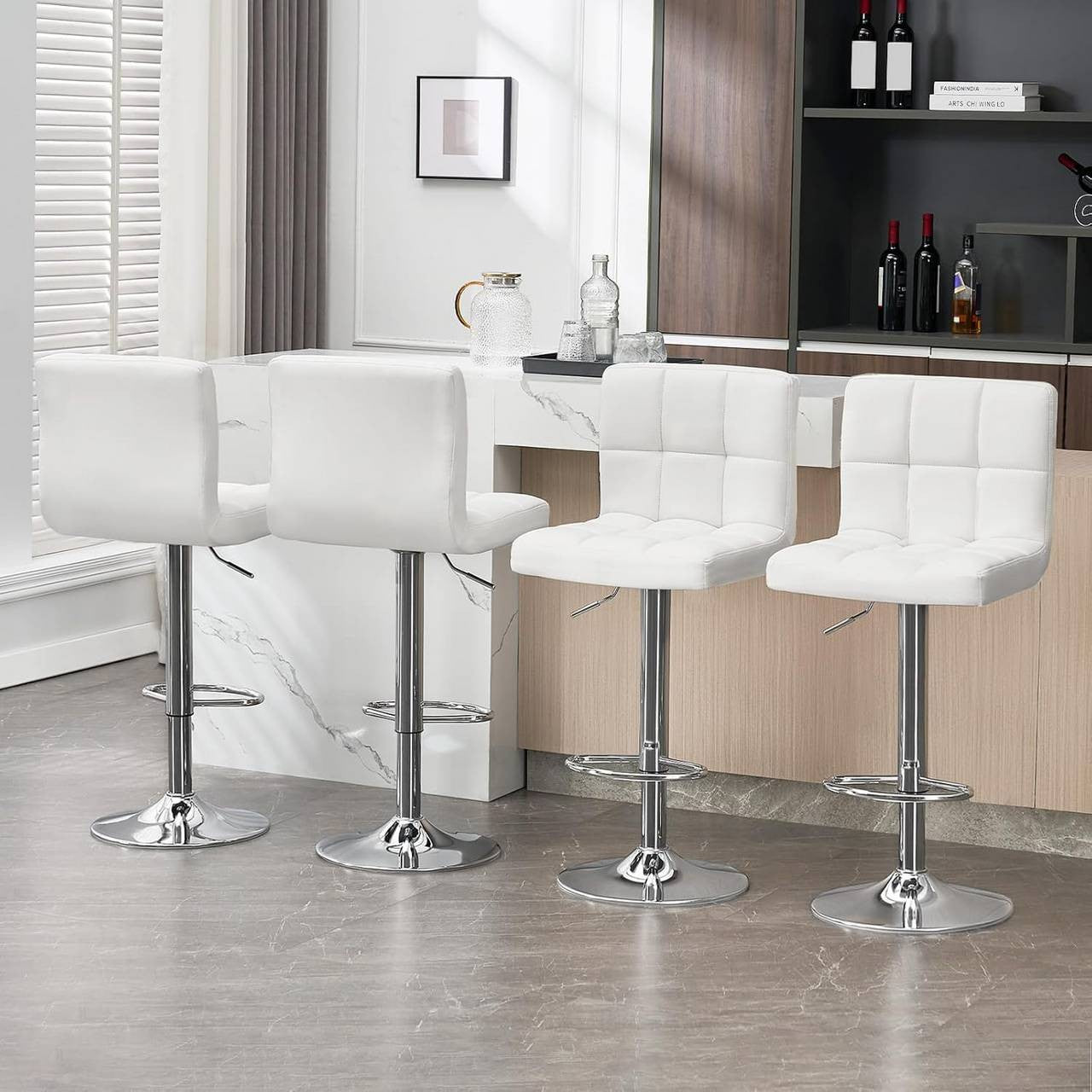 24goodz Bar Stool Set with Backrest - Comfortable Ergonomic Design - Durable Faux Leather - For Home and Kitchen - White