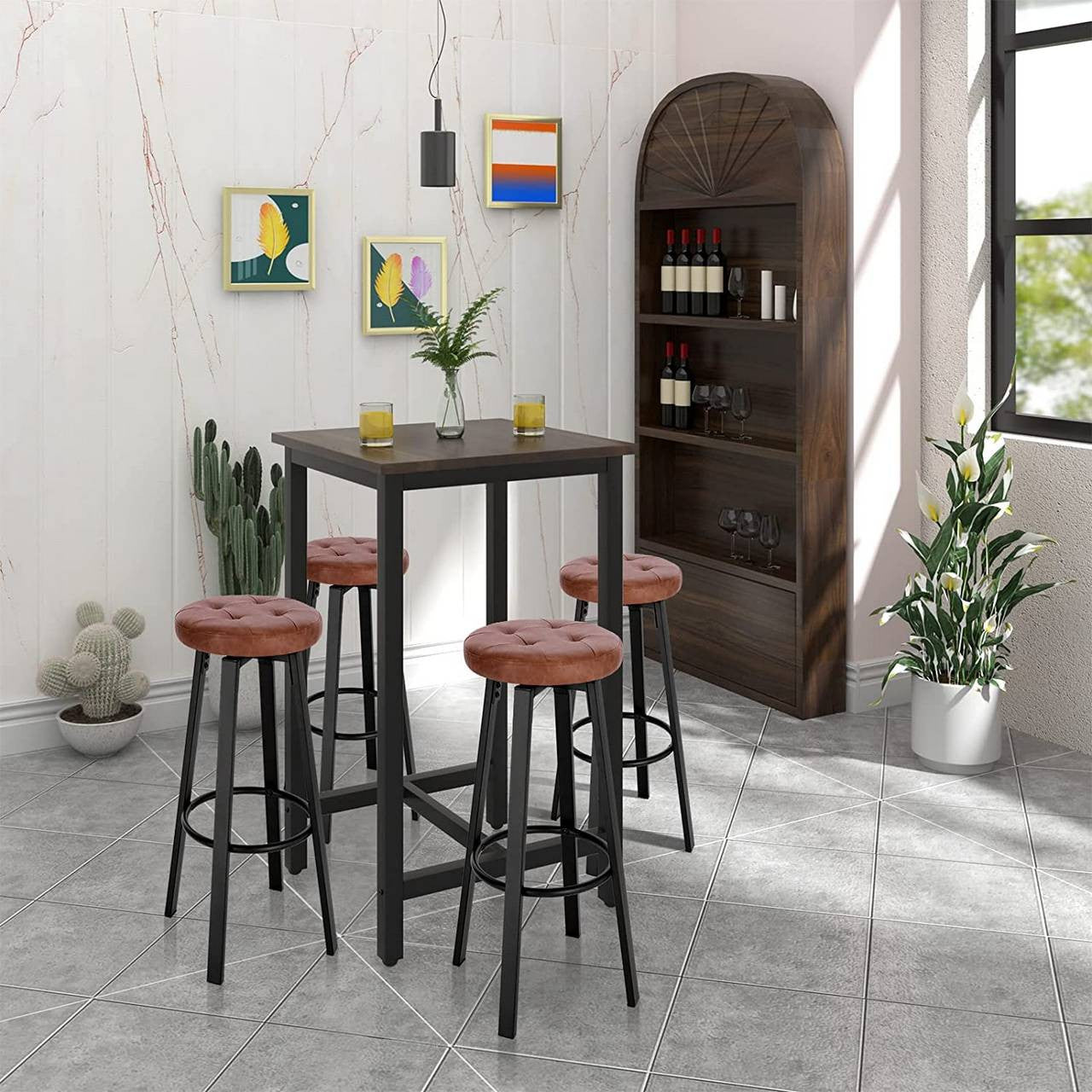 24goodz Swivel Bar Stool - Comfortable Rotating Seat - Durable Faux Leather - For Home & Kitchen - Brown/Anthracite