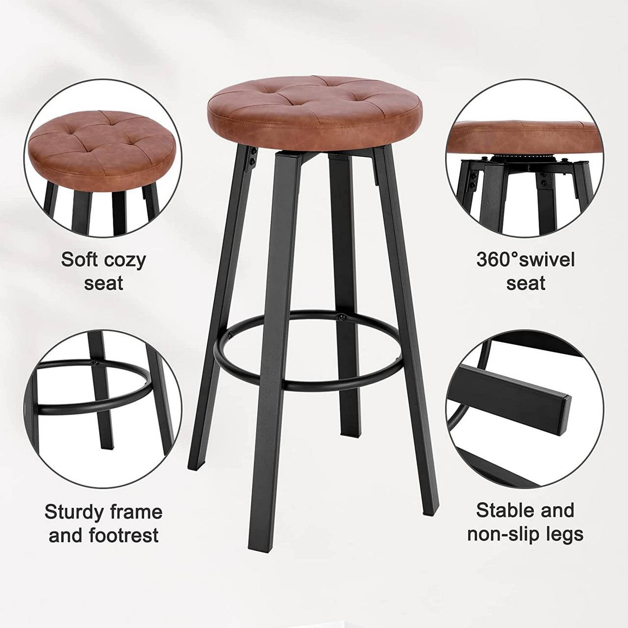 24goodz Rotatable Bar Stool with Leatherette Upholstery - Durable and Stylish - Metal and Foam - For Everyone - Brown/Anthracite
