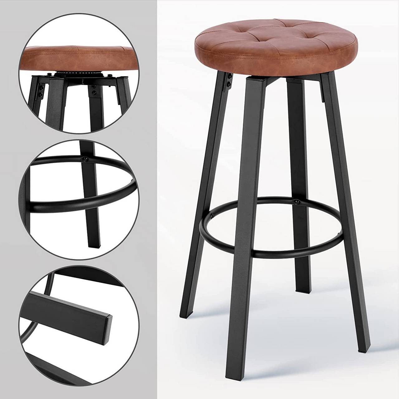 24goodz Rotatable Bar Stool with Soft Seat - Durable and Stylish - Faux Leather - For Home and Kitchen - Brown/Anthracite