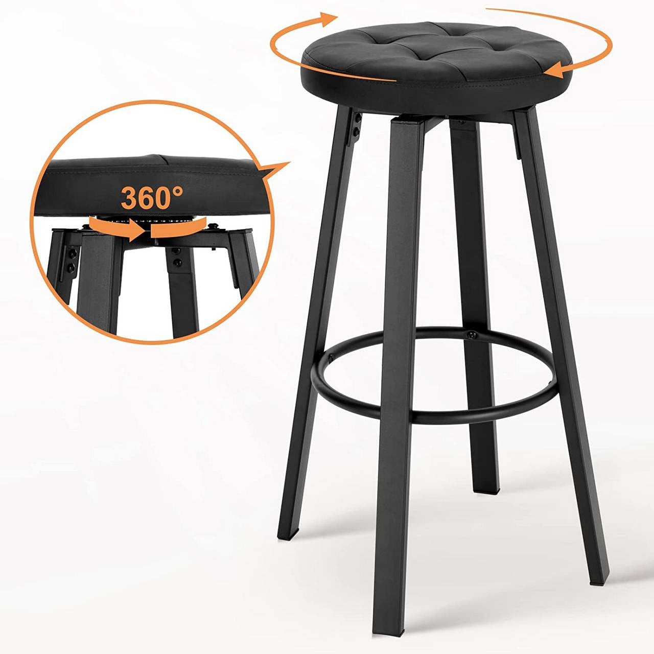 24goodz Rotating Bar Stool - Stylish and Comfortable Design - Faux Leather - For Home and Kitchen - Brown/Anthracite