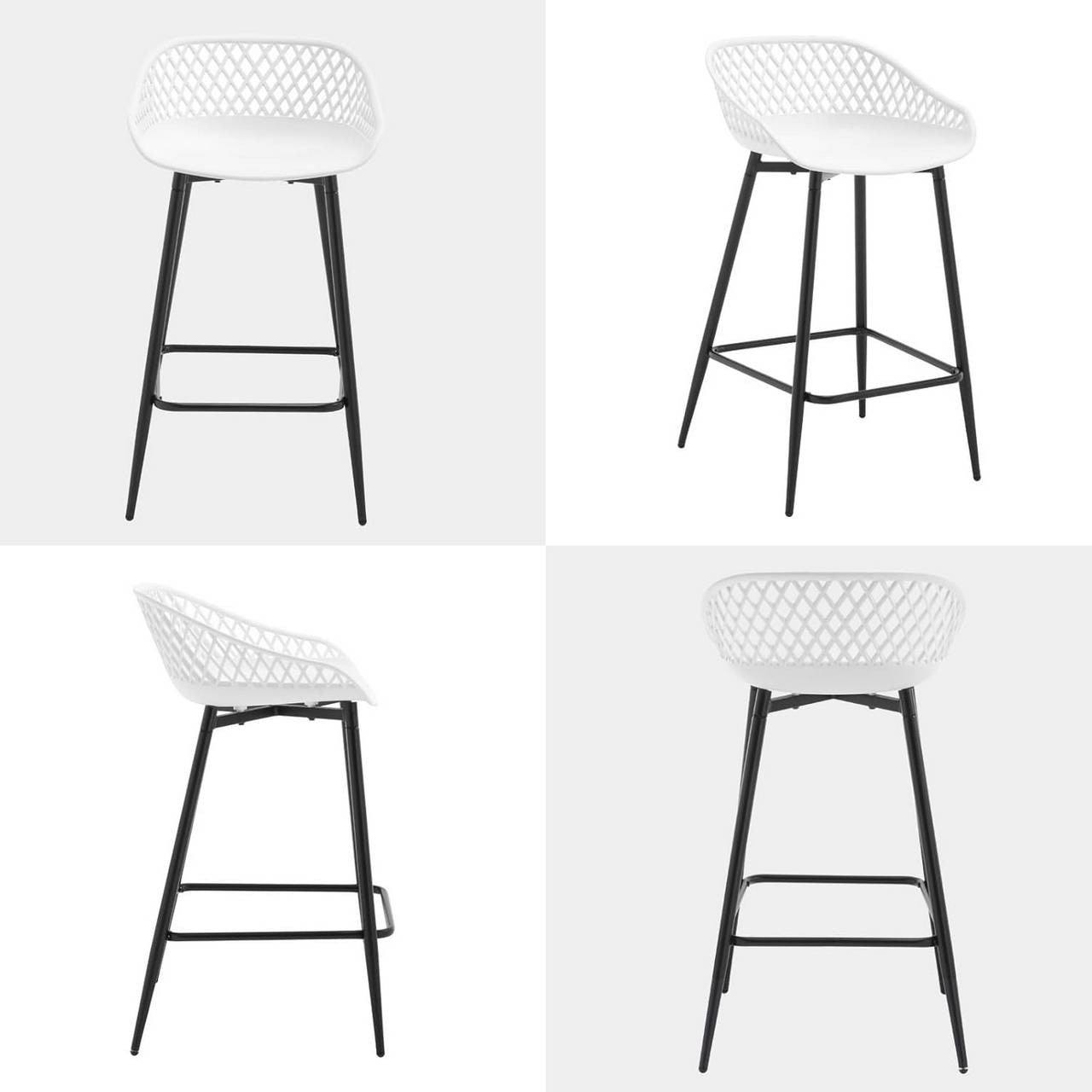 24goodz Comfortable Bar Stool with Hollow Backrest - Ergonomic Design - PP and Metal - For Indoor and Outdoor Use - White/Gray/Black