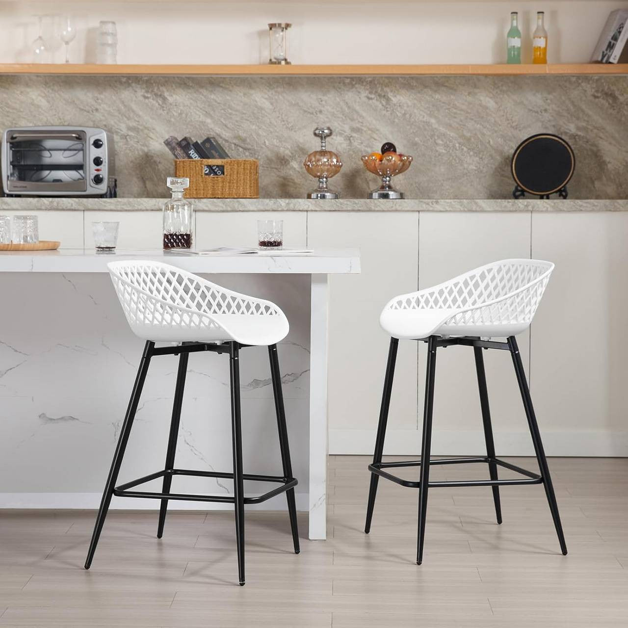 24goodz Hollow Back Bar Stool - Ergonomic Design - Durable PP Material - For Indoor and Outdoor Use - White