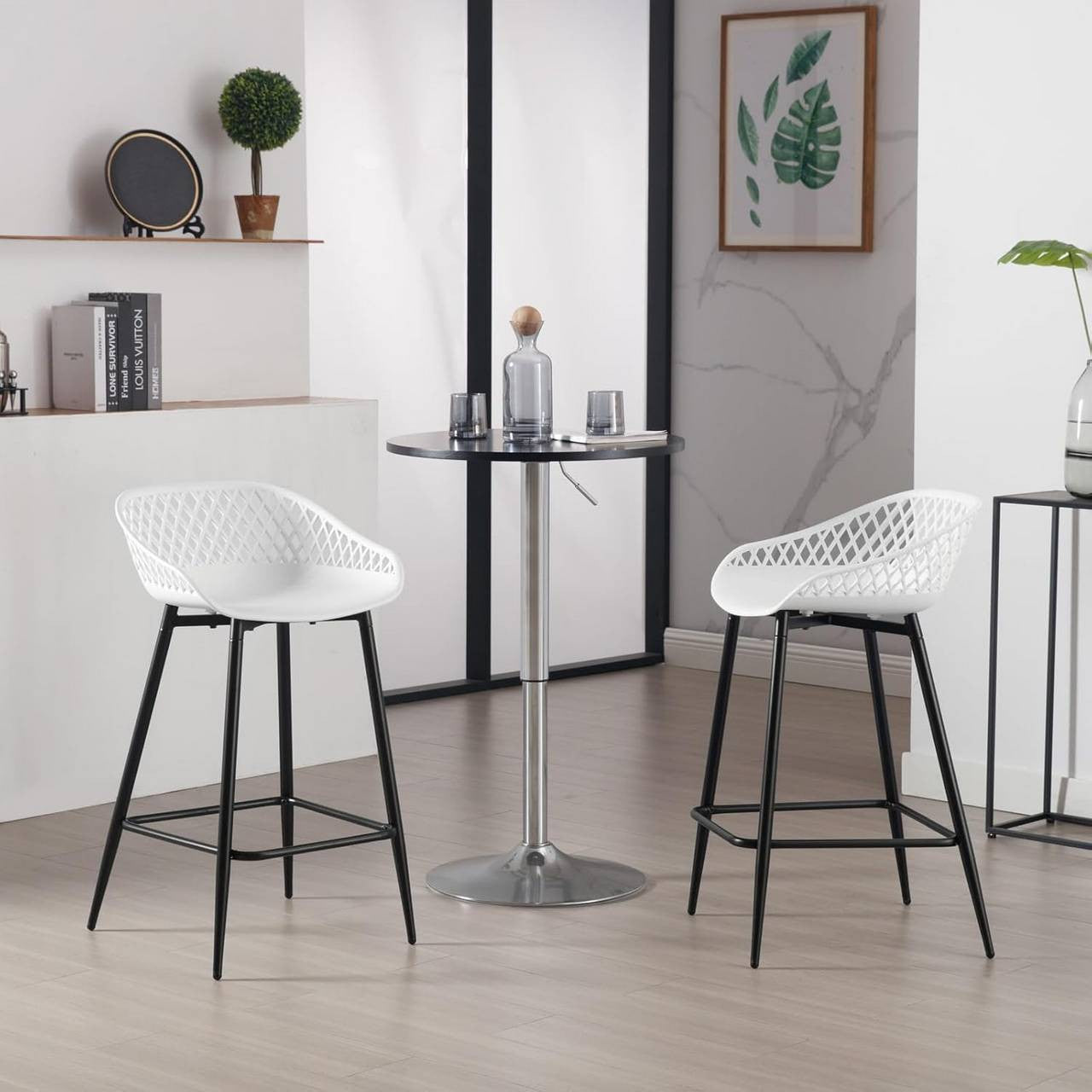 24goodz Stylish Bar Stool - Comfortable Hollow Backrest - Durable & Robust - PP Material - White/Gray/Black