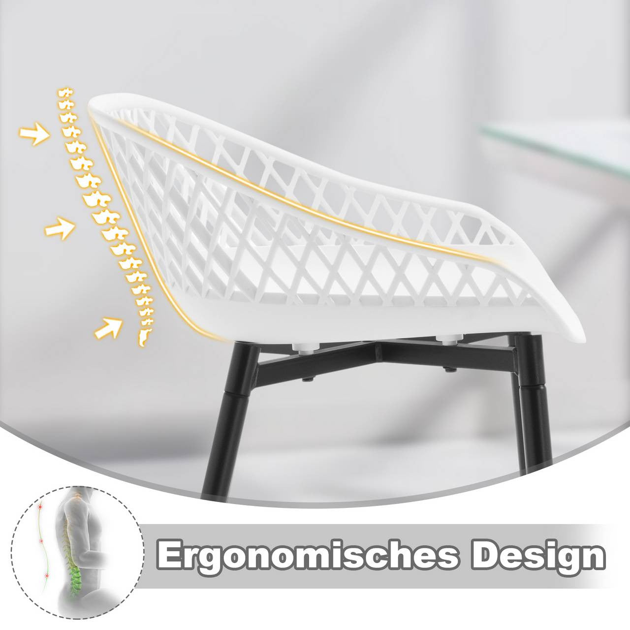 24goodz Stylish Bar Stool - Comfortable Hollow Backrest - Durable & Robust - PP Material - White/Gray/Black