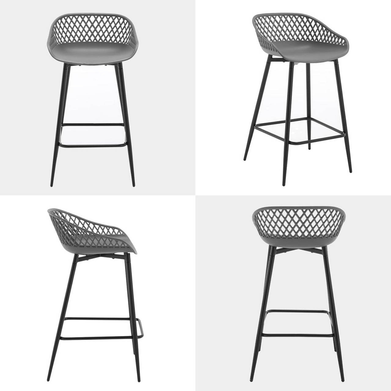 24goodz Comfortable Bar Stool - Ergonomic Design - Durable PP Material - For Home and Garden - Grey