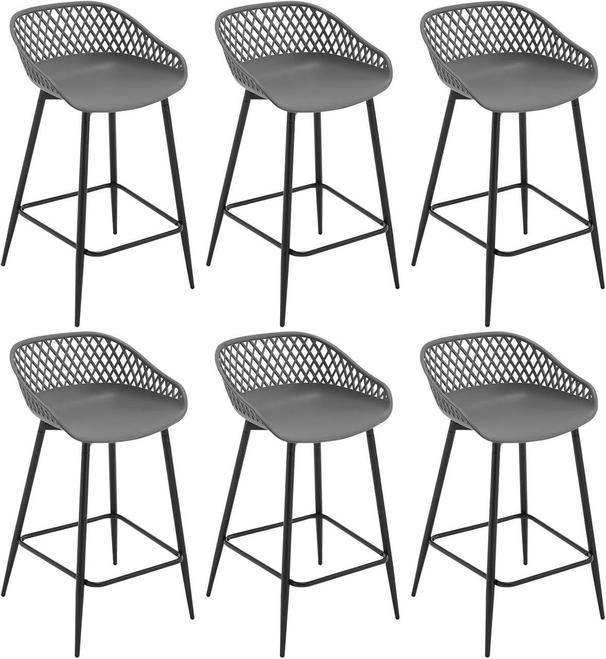 24goodz Comfortable Hollow Back Bar Stool - Ergonomic Design - PP Material - For Home & Garden - Grey