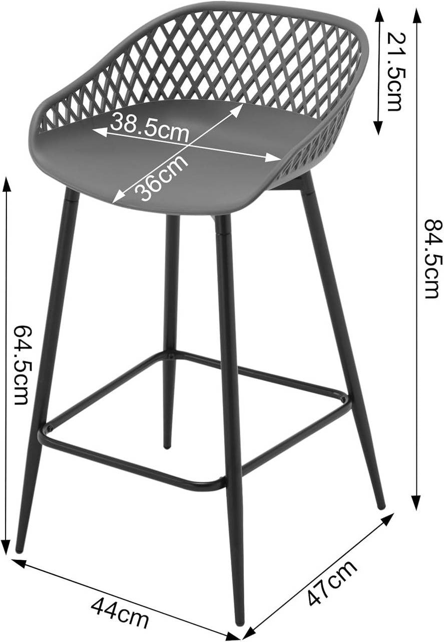 24goodz Stylish Bar Stool with Hollow Backrest - Ergonomic Design - PP and Metal - For Indoor and Outdoor Use - Grey/White/Black