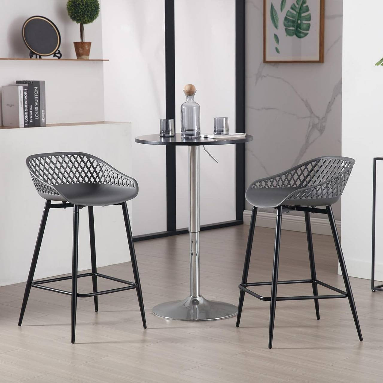 24goodz Comfortable Bar Stool - Ergonomic Design - Durable PP Material - For Home and Garden - Grey
