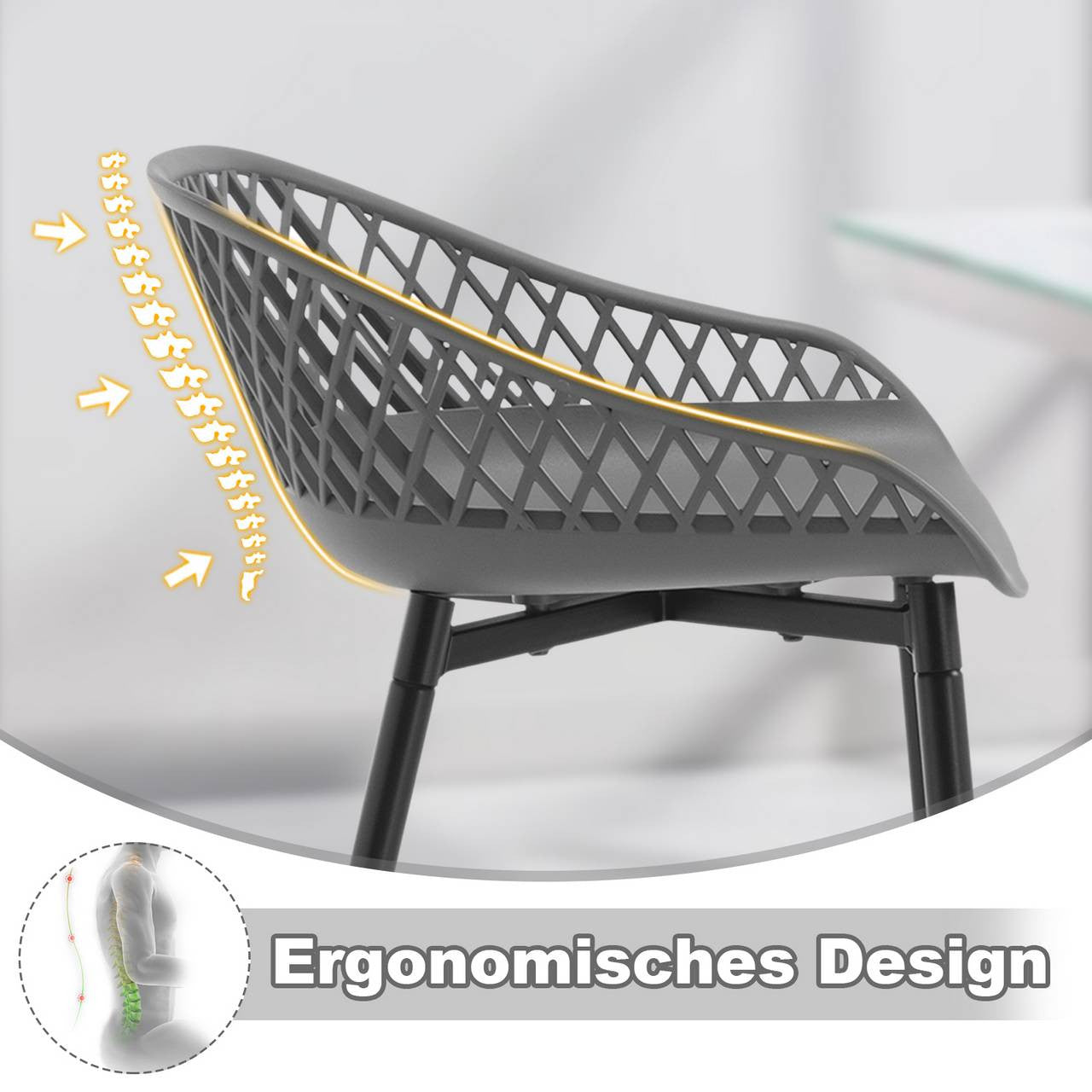 24goodz Comfortable Bar Stool - Ergonomic Design - Durable PP Material - For Home and Garden - Grey