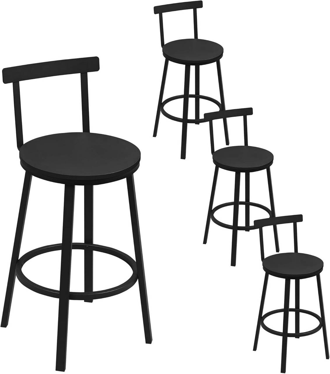 24goodz Round Bar Stool - Sturdy Construction - Ergonomic Design - Metal Frame - Black - 39 cm Seat Diameter