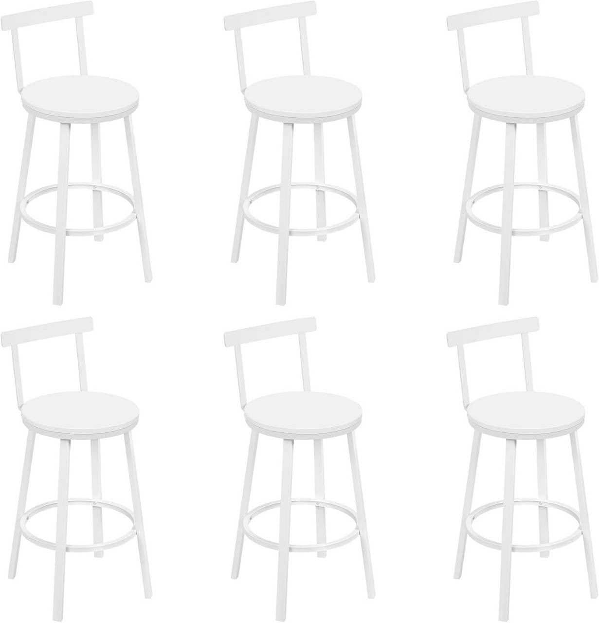 24goodz Round Bar Stool with Backrest - Ergonomic Design for Comfort - Metal Frame - For Kitchen and Dining - White